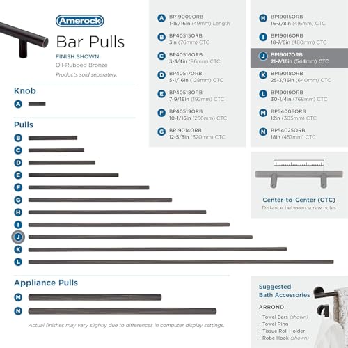 Image of Amerock 21-7 /16 inch Bar Pulls Oil-Rubbed Bronze Drawer Pull | 21-7 /16 inch (544mm) Center-to-Center Mounting Distance and 24-9 /16 inch Overall Length, Durable Carbon Steel Cabinet Hardware