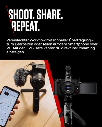 Canon EOS R50 V Matériel pour Créateurs de Contenu- Kit vlogging - Appareil pour Le Vlog Compatible avec l'Objectif Canon RF | Vlog et Voyage | Connexion Bluetooth