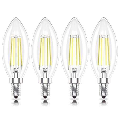 Ligheet E12 Led Candelabra Ceiling Fan Light Bulbs 40W,4W Daylight White 6000K,Non-Dimmable, Pack of 4