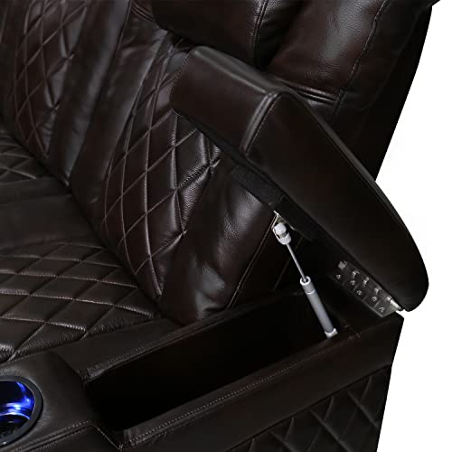 Valencia Tuscany Home Theater Seating | Premium Top Grain Italian Nappa 11000 Leather, Power Reclining, Power Lumbar Support, Power Headrest (Row Of 4, Dark Chocolate) #TOP3