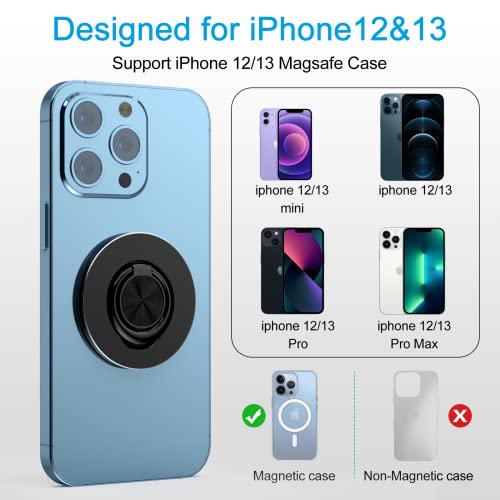 Magnetic Ring Holder Magnet Compatible with Magsafe for iPhone 12 13 Pro/Max/Mini Accessories, Removable Phone Grip Finger Loop Wireless Charging Compatible (Black) — view 2