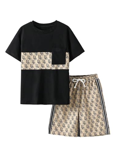 Image of COZYEASE Boys' 2 Piece Outfits Summer Shorts Sleeve Graphic T Shirts and Shorts Sets Vacation Beach Clothes