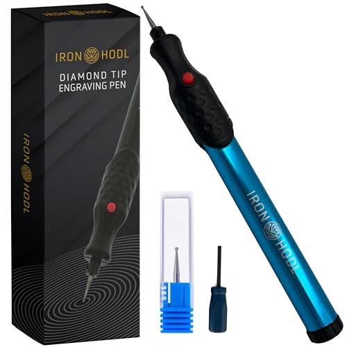 IRON HODL - Lápis de gravação com ponta de diamante para metal, cerâmica, vidro - 2 pilhas AAA - lápis de gravação elétrica para joias e dispositivos de gravação de fechadura (azul)