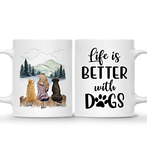 Gossby Personalized Dog Themed Mug - Life is Better with Dogs (Girl - 2 Dogs) - Customized Dog Lover Mug for Dog Mom - 11oz, 15oz