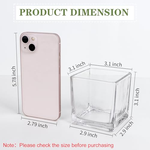 Comrzor Set of 6 Square Glass Vases 3" x3" x 3", Clear Flower Vases for Centerpieces, Candle Holder for Wedding Party Events, Home Décor by Comrzor - Image 2