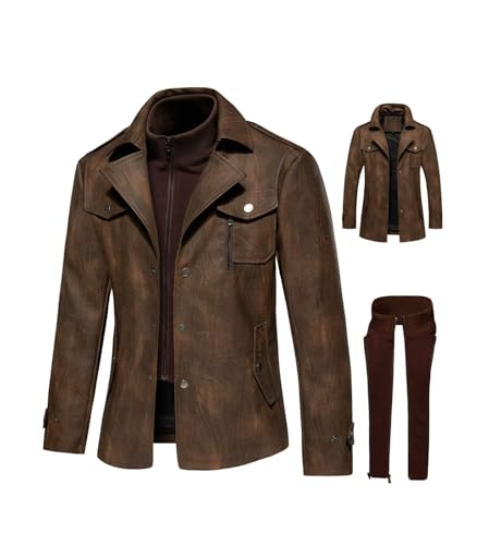 INVACHI Men's Leather Trench Coat Waterproof PU Windbreaker Jacket with Detachable Collar Overcoat4