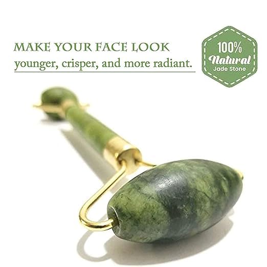 Image of Jade Roller & Gua Sha Tool Set | Natural Himalayan Stone for Face & Neck Massage, Anti-Aging, Wrinkles, Skin Firming & Serum Application