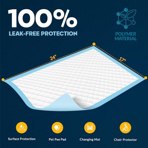 Medpride Disposable Underpads 17'' x 24'' (100-Count) Incontinence Pads, Bed Covers, Puppy Training | Thick, Super Absorbent Protection for Kids, Adults, Elderly | Liquid, Urine, Accidents - Image 5