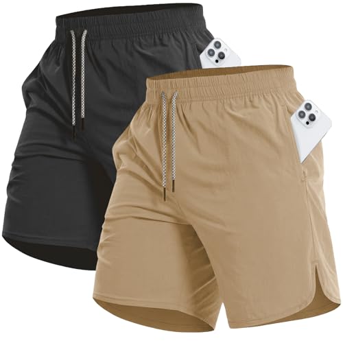 Image of CANGHPGIN Men's Workout Athletic Running Shorts 7 inch Lightweight 2 Pack Basketball Sports Gym Shorts with Pockets