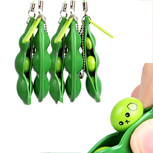 5 Pack Fidget Toys,Squeeze-a-Bean,Decompression Toys,Squeeze a Bean Fidget Toy Soybean Stress Relieving Keychain Keyring Phone Chain Pendants with Reduce Anxiety and Stress