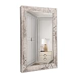 Wall Mirror Wall-Mount Mirror 20" x 28" Rectangular Rustic Mirror Wood Frame Mirror Decorative Vanity Mirror for Bedroom, Living Room, Bathroom,Entryway,Farmhouse,Horizontal/Vertical Home Decor White