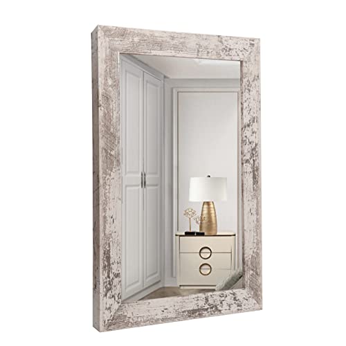 Wall Mirror Wall-Mount Mirror 20″ x 28″ Rectangular Rustic Mirror Wood Frame Mirror Decorative Vanity Mirror for Bedroom, Living Room, Bathroom,Entryway,Farmhouse,Horizontal/Vertical Home Decor White