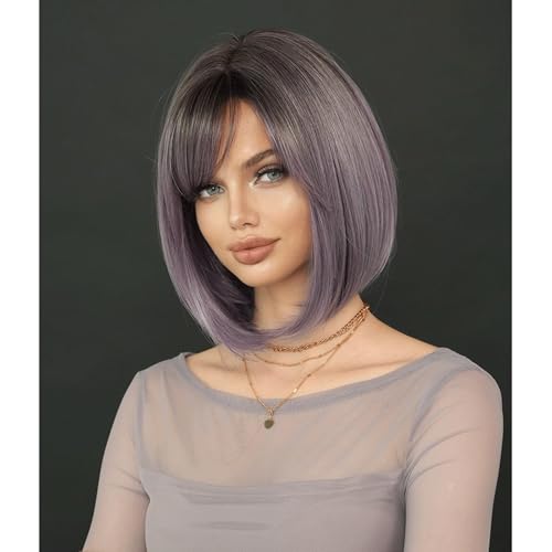 Perruque violette courte droite pour masquer les cheveux fins avec une coupe naturelle - 2