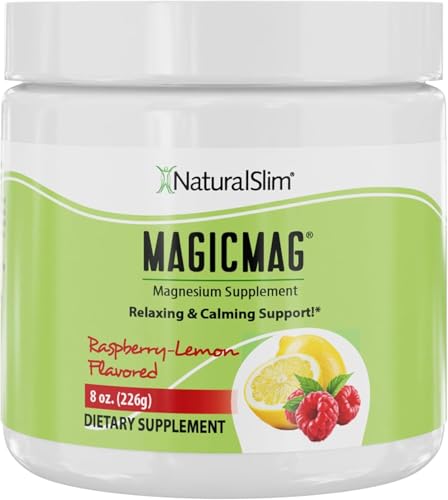 NaturalSlim Magicmag Citrato de magnesio puro en polvo Estrés, estreñimiento, salud muscular, cardíaca y apoyo al sueño | Mezcla de bebida con magnesio y limón y frambuesa, 8 oz (solo)