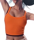 Free People Dupe Tank Tops for Women Plus Size Seamless Racerback Cropped Tops FP Movement Ribbed Tank Orange, XS/S