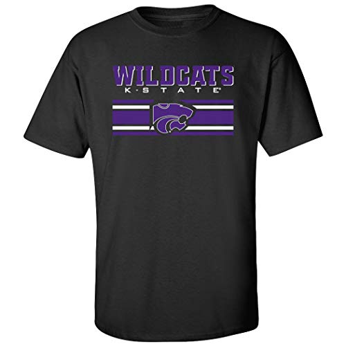 CornBorn Kansas State Shirt for Men - K State Tshirt - K State Wildcats Apparel - Striped Powercat - Black - XL