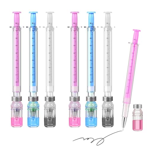 3/6/9-Pack Syringe Shaped Gel Pens, 2026 New Creative Syringe Shaped Gel Ink Pens for Funny, Nurse Accessories for Work and Nursing School Supplies, Beautiful Ballpoint Pens for Gift (6Pcs)