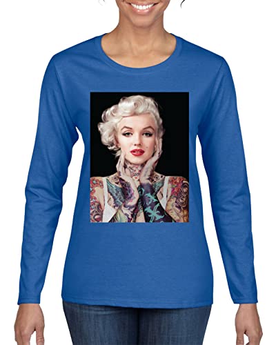 Marilyn Tattoos Black Pop Culture Womens Graphic Long Sleeve T-Shirt,