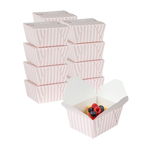 Restaurantware RWA0146PW-50 Bio Tek 5.1 X 4.1 X 2.6 Inch Food Containers, 50 Durable Takeaway Boxes - Disposable, Striped, Pink And White Paper 30 Ounce Takeout Boxes, Rectangle cover