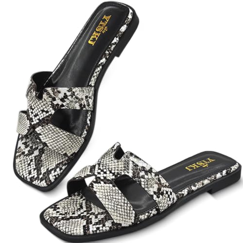 Image of Sandals for Women Dressy Comfortable Flat Open Toe Casual Cute Trendy Shoes Soft Faux Leather Slip On Ladies Slides for Summer
