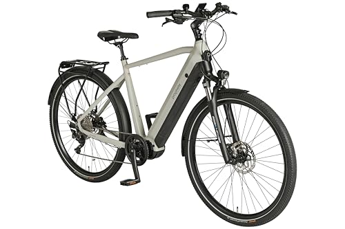 Prophete Entdecker 5.0 E-Bike – 28\ Trekkingrad – Mittelmotor AEG SportDrive II 250 W/100 Nm – 48 V/800 Wh Akku bis 220 km Reichweite – Deore 10-Gang – Hydr. Scheibenbremsen – grau - RH 54 cm