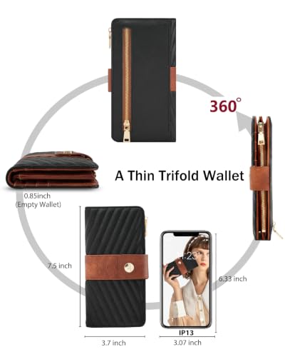 Image of Women's Trifold Wallet,Large Capacity RFID Long Wallet | 16 Card Slots,2 ID Windows,4 Bill Compartments,Vegan Leather,Double Zipper Pockets,Large Capacity Organizer