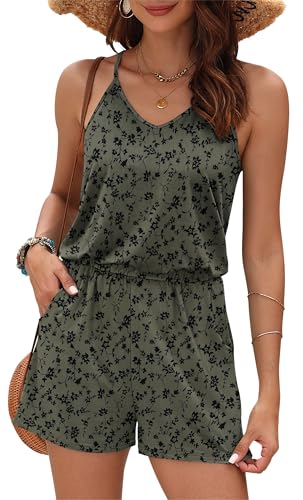 Image of MISFAY Womens Summer Loose V Neck Spaghetti Strap Short Jumpsuit Rompers 2026