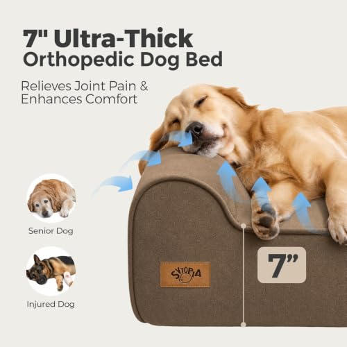 Image of Sytopia Orthopedic Dog Beds for Large Dogs - 7 inch Extra Thick Memory Foam Pet Couch for Senior Dogs and Great Danes with Waterproof Liner & Washable Cover, Nonskid Bottom, 46 inchx28 inchx7 inch, Brown