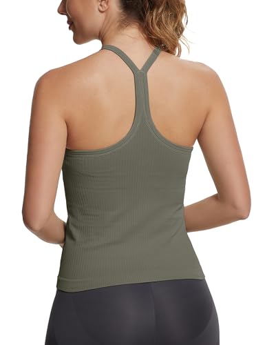 Image of MathCat Seamless Workout Tank Tops with Built in Bra,Racerback Athletic Tank Tops Ribbed Soft Yoga Shirts XS-XL