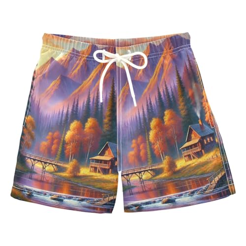 Fall Mountain Trees Boys Swim Trunks Quick Dry Toddler Swimsuit Boy Swimwear Board Shorts Bathing Suits 2T Multi