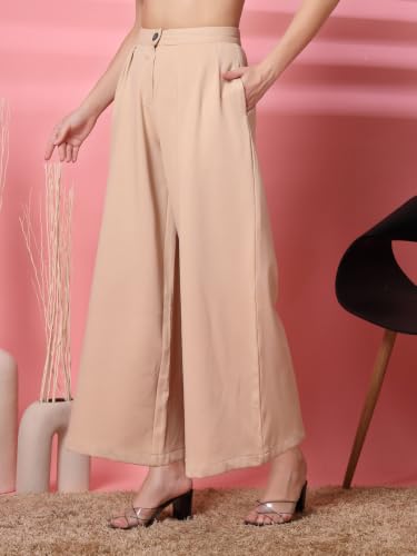 Image of FYLTR Women's Stretchable High Waist Wide-Leg Front Pleated Formal Trouser