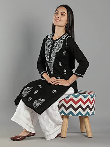 Image of Seva Chikan Hand Embroidered Lucknowi Chikankari Cotton Kurta Kurti for Womens SCL4219