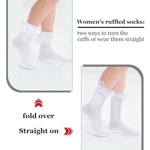 Women Big Ruffle Socks Double Lace Frilly Ankle Socks Turn Cuff Cotton Sock Cute Princess Dress Ruffle Bobby Sock for Women Girls4