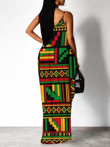 Image of Women's Summer Maxi Dress Spaghetti Strap Floral Boho Beach Long Sundress with Pockets