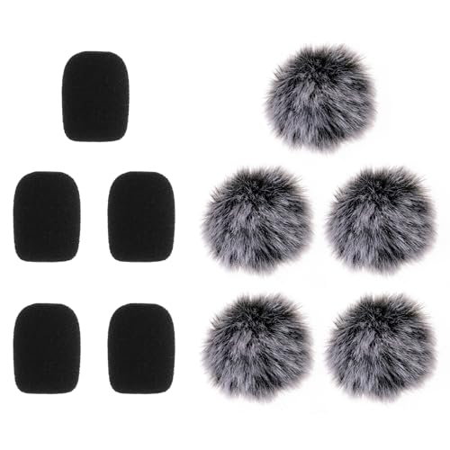 Qianyu 10 Pcs Furry Microphone Windscreen Foam Cover Set Muff Wind Cover Mini Mic Windshield Windproof for Lavalier Lapel Microphone Reduce Wind Noise