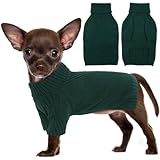 IECOii タートルネックの犬 セーター 犬 服 冬 暖かいペット服 防寒着 秋と冬の犬服 セーター クリスマスと新年のギフト トイプードル服 編み物 小型犬 グリーン S