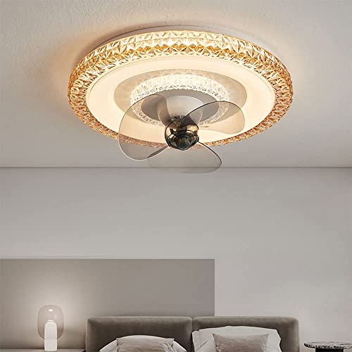 LED 80W Reversible Motor Fan Light Restaurant Study Light Luxus High Light Transmittance Deckenventilator mit Beleuchtung Wohnzimmer Runde Deckenventilator Licht Ventilator Deckenleuchten für Smart Re Cover
