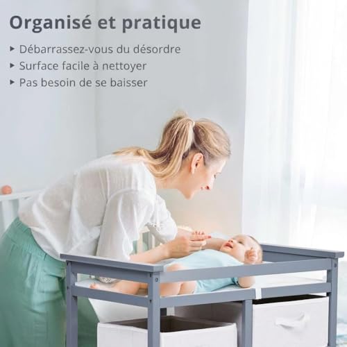 Table à Langer Bébé avec Commode 3 Tiroirs et Matelas Imperméable Garvee - 6