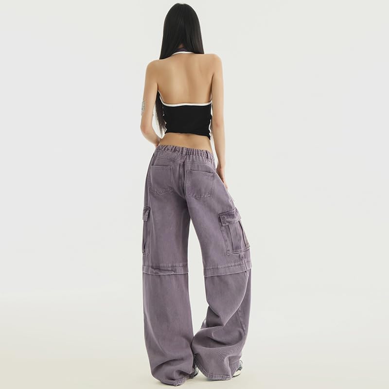 Retro Purple Sweet Potato Work Pants - Y2K Style, Loose and Wide Legs, Women's Floor Length Denim Pants3