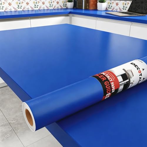 Decotalk Papel de contacto azul real de 24 x 120 pulgadas para armarios, papel de contacto de color sólido, papel tapiz azul para paredes de dormitorio, papel tapiz extraíble de vinilo para gabinetes