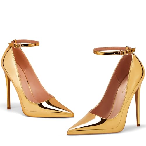 Elisabet Tang Women's Pumps Closed Pointed Toe Heels with Ankle Strap Slip on Stiletto High Heels 5 Inch for Wedding Party Sexy Dress Shoes3