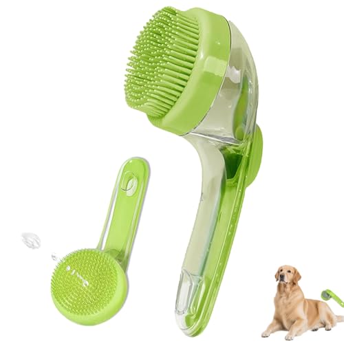 SKDFHOD Hundebürste, Shampoo Bürste Bubble Brush, Befüllbare Badebürste für Hundeshampoo, Dusche Bürste Silikon, für Baden Hundeseife mit Seifenspender, für Haustiere Hunde Katzen Doggie(Grün)