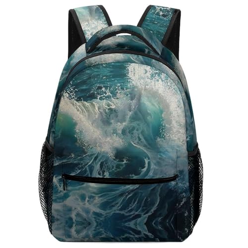 Sac d'école vagues bleu océan et grand cartable scolaire pour ado