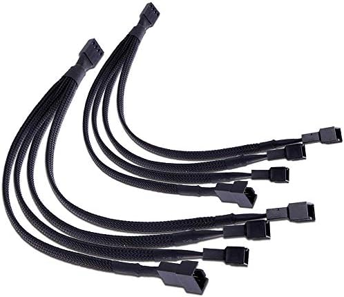 PWM Fan Splitter 4 pin Adapter Cable Sleeved Braided Y Splitter for Desktop Computer CPU Fan Splitter PC 4 Pin Fan Extension Power Cable 1 to 4 Converter 10 inches (2 Pack)