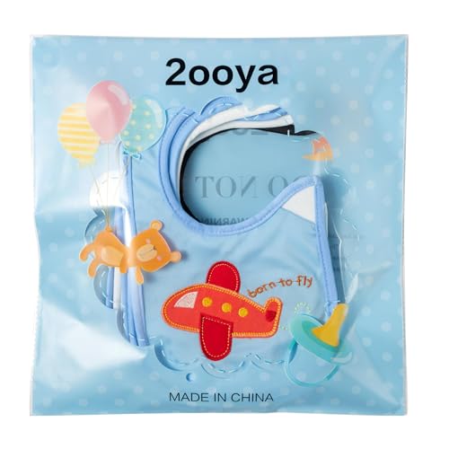 2ooya 7Pcs Cotton Waterproof Baby Bibs Adjustable Hook Loop Closure Infant Bib Unisex Blue Newborn Infant Food Bibs Keepsake Baby Gift for Drooling Feeding Eating Teething, 6-12 Months - Thumbnail 6