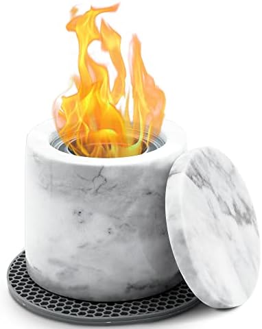 Montex Marble Tabletop Fire Pit Rubbing Alcohol Fireplace with Lid and Silicon Mat, Fire Pit Bowl for Indoor and Outdoor White