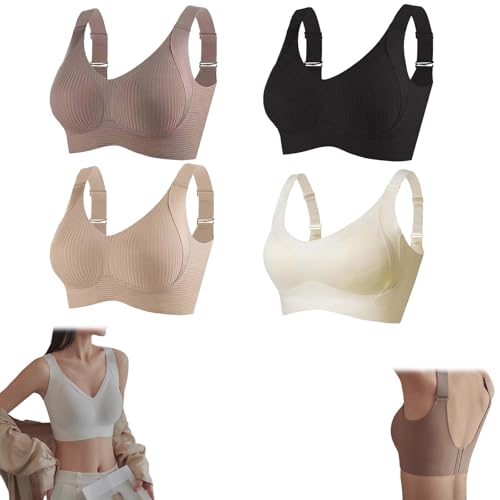 Genérico Sujetador Push up Ajustable, Sin Aros Y Acanalado para Mujer, Suave, Cómodo Y Sin Costuras para Uso Diario(All 4Pcs,XL)
