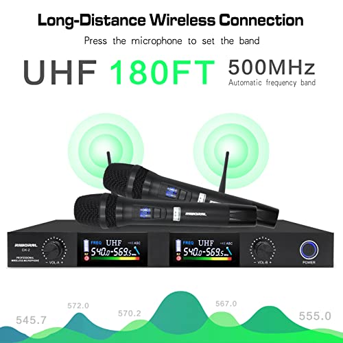 Riworal Wireless Handheld Microphone System With Dual Channel Uhf Cordless Wireless Metal Infrared Mics Work Range 160Ft 260Ft Diversity Mic Home Karaoke Meeting Party Church Dj Wedding Home Ktv Set #TOP2