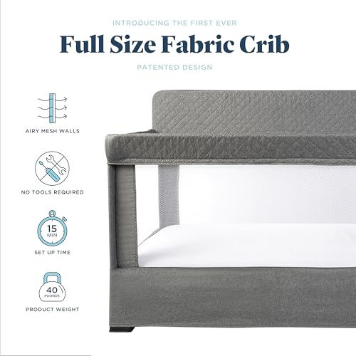 Image of Baby Delight Lunaire Full Size Crib | Breathable Mesh Baby Crib | Tool-Free Assembly Baby Bed | Charcoal Tweed