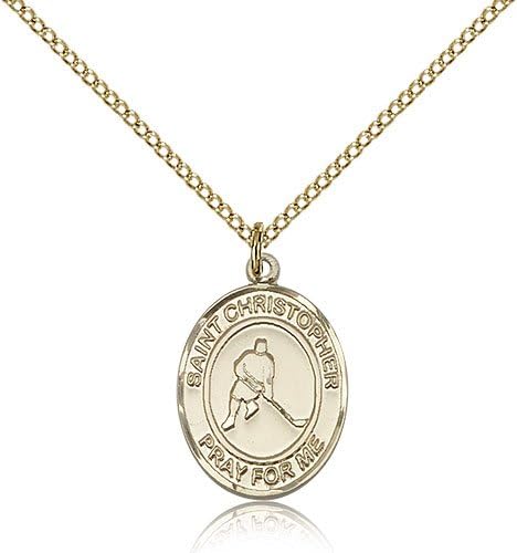 St. Christopher/Ice Hockey Medals - Gold Plated St. Christopher/Ice Hockey Pendant Including 18 Inch Necklace